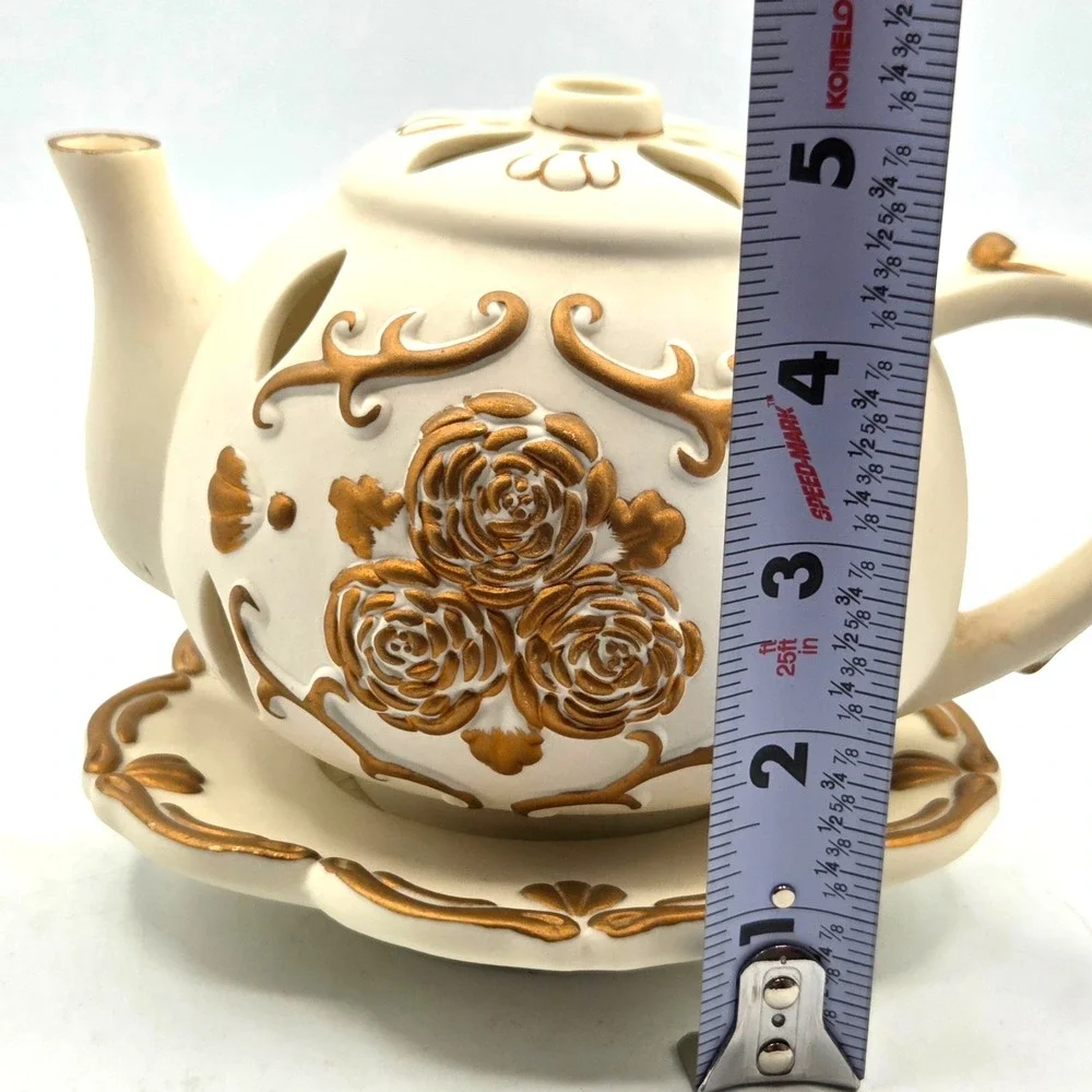 Partylite TEAPOT Tealight Candle Holder TEA TIME Luminary P7301 Porcelain Bisque